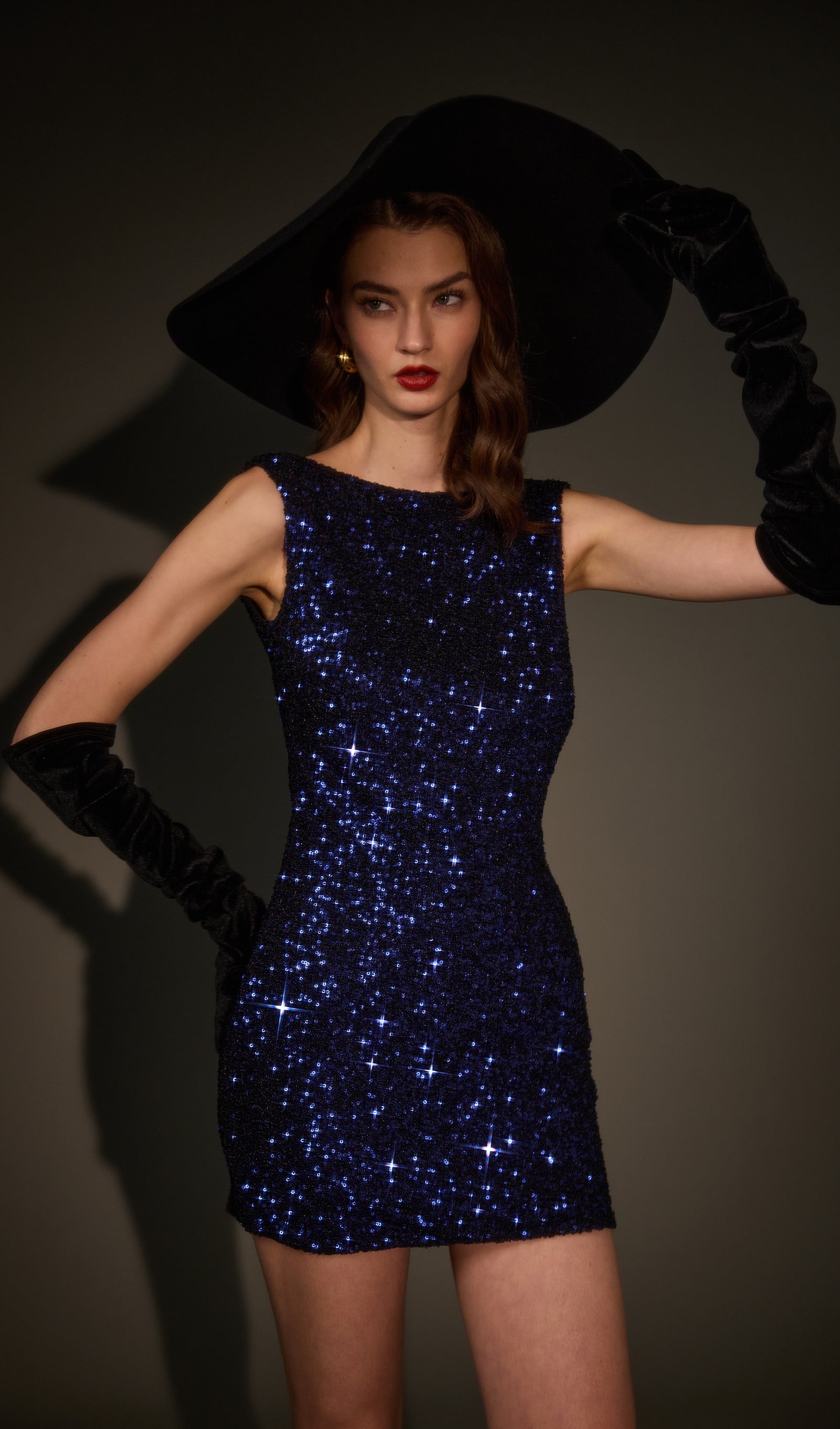 Cinematic Sequin Mini Dress In Navy