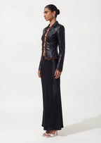Faux Leather Tie Front Lace-Trim Top