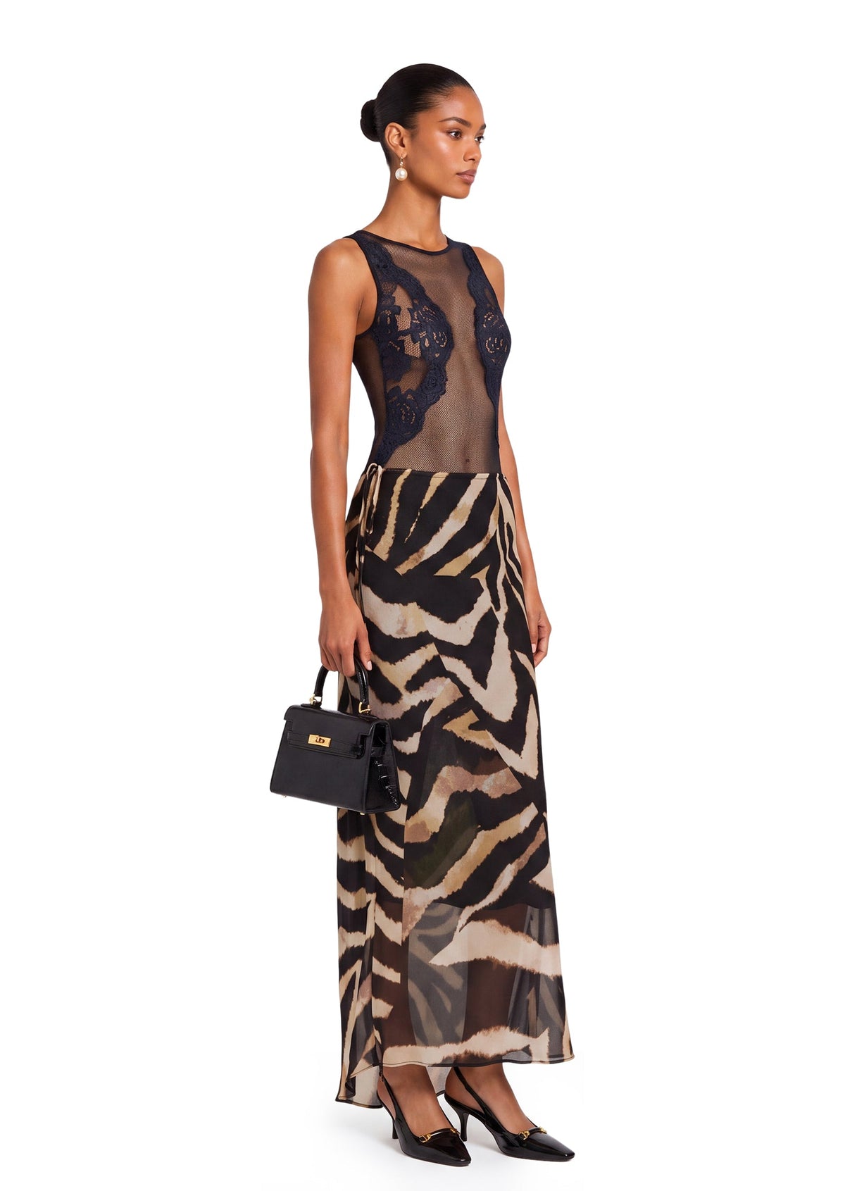 Tadahiro Printed Lace Midi Dress In Black