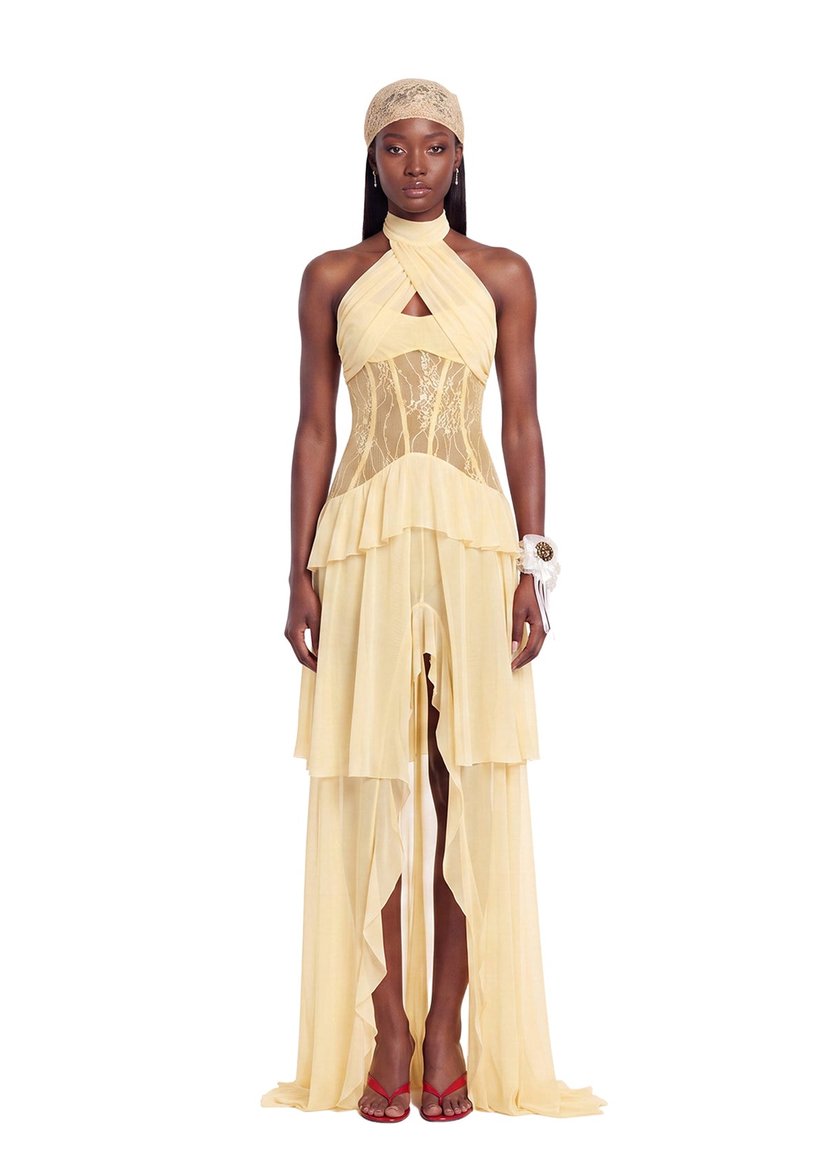 Yakov Halter Neck Maxi Dress In Yellow