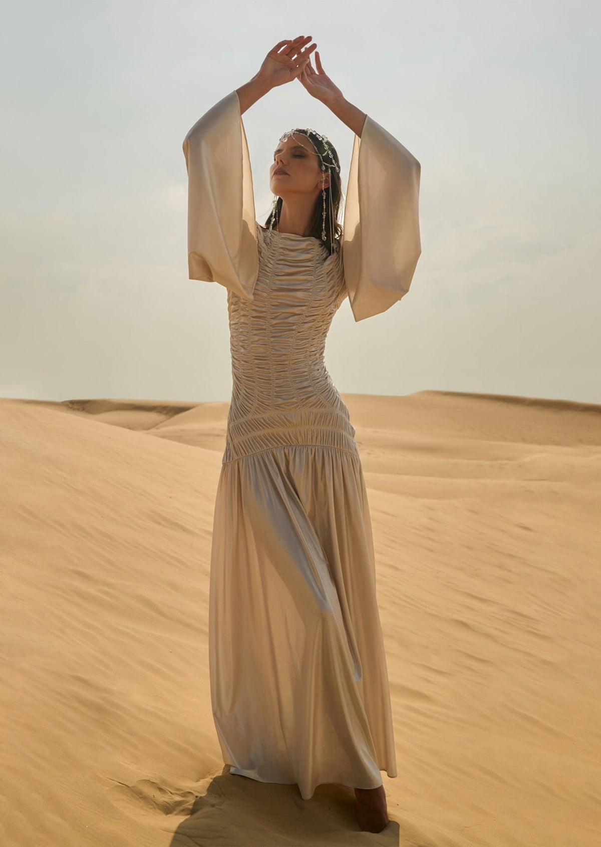 Metallic Elasticated Gathers Maxi Dress（Final Sale）