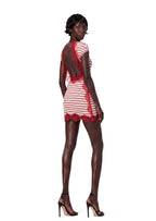 Jasey Knitted Striped Lace Backless Mini Dress