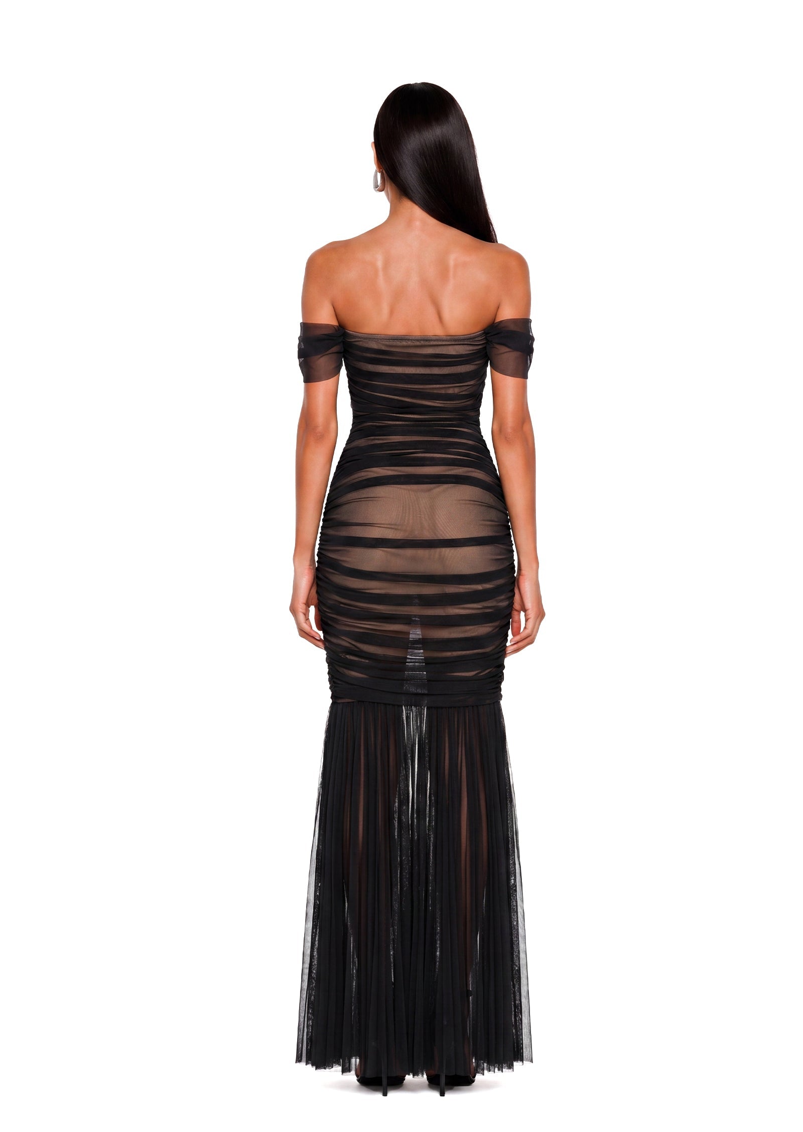 Valeska Off Shoulder Fishtail  Maxi Dress In Black