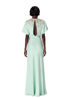 Gaby Short Sleeve Satin Maxi Dress In Green