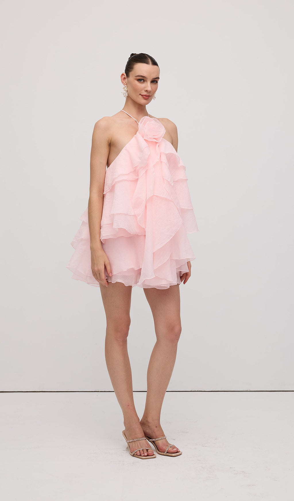 Halter Layered Mini Dress Pink
