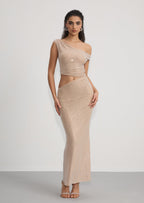 Diamante One Shoulder Maxi Dress In Gold