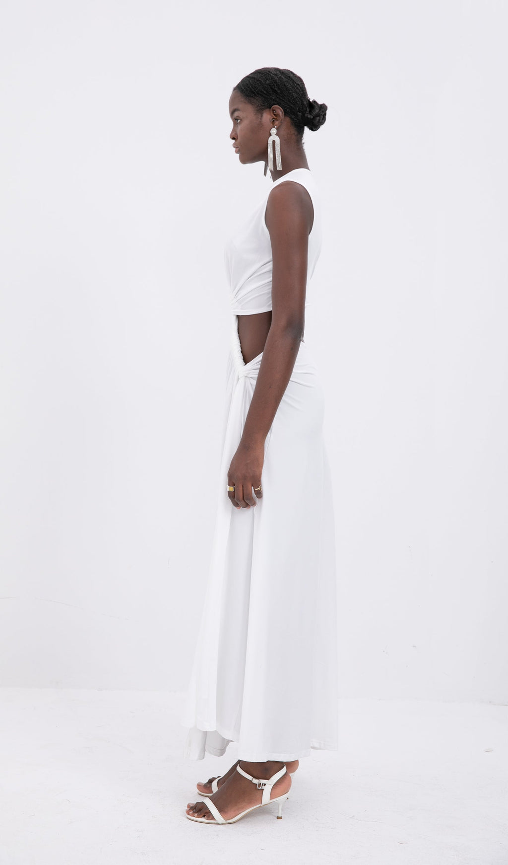 Trendy One-Shoulder Cut-Out Maxi Dress-White