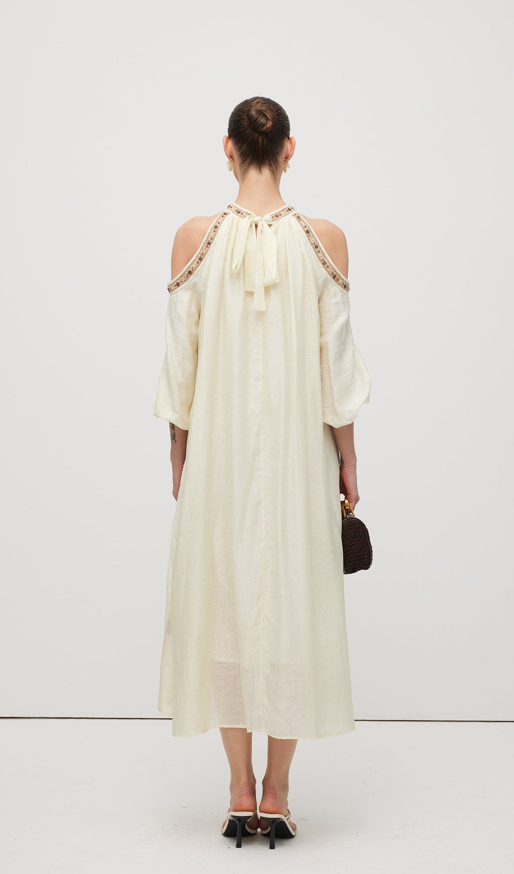 Embroidered Off Shoulder Midi Dress