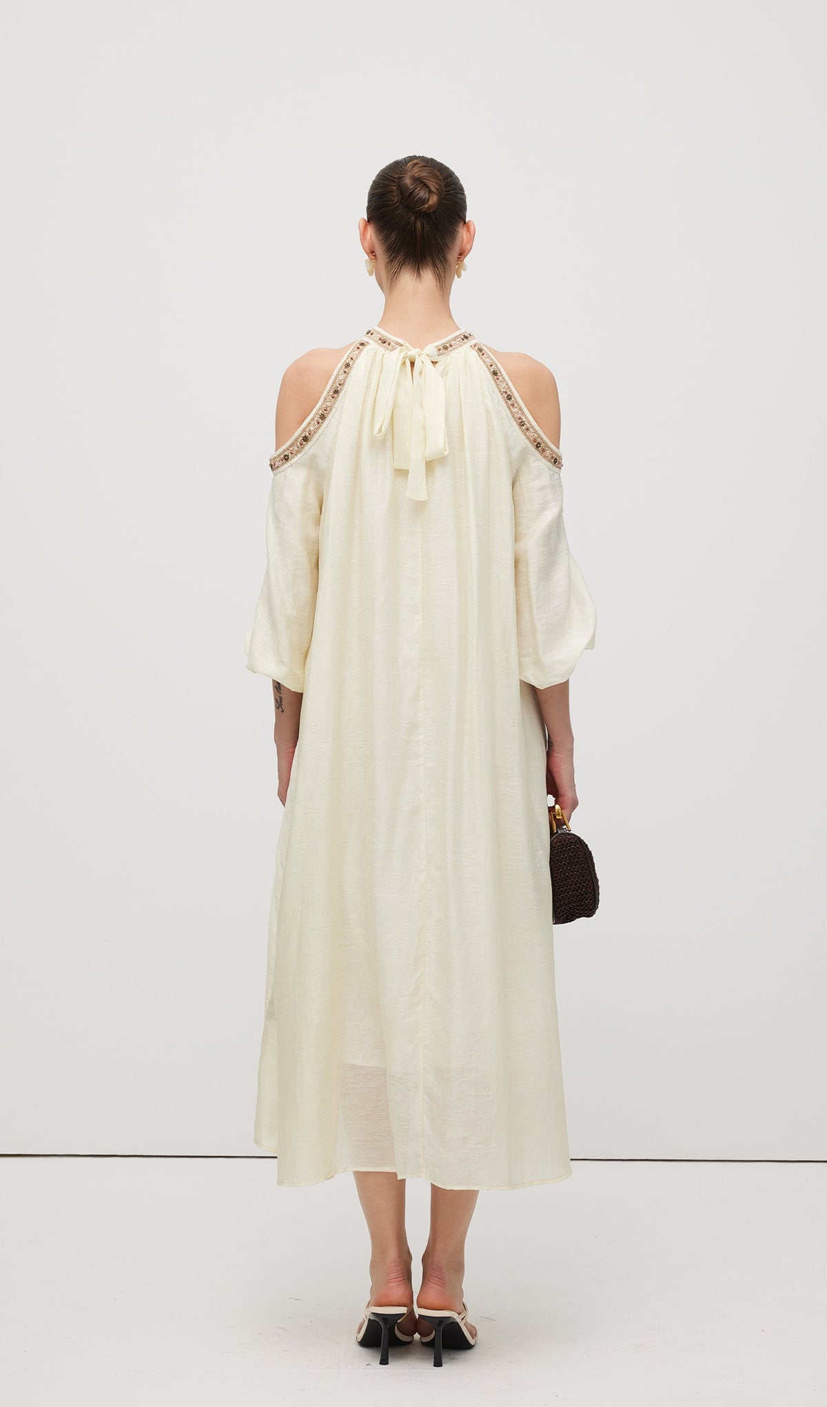 Embroidered Off Shoulder Midi Dress