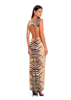 Aba Open Back Printed Maxi Dress In  Yellow