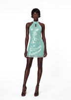 Daiki Sequined Sleeveless Mini Dress In Mint Green