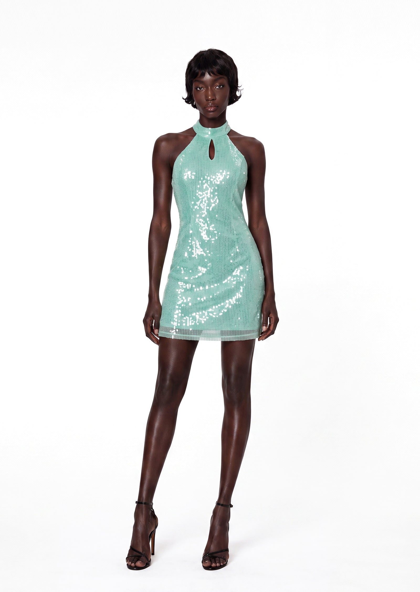 Daiki Sequined Sleeveless Mini Dress In Mint Green