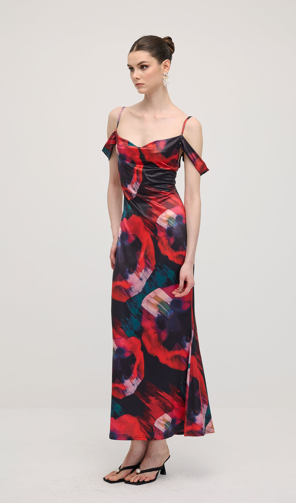 Abstract Floral Print Slip Maxi Dress