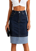 Caelus Denim Back Slit Midi Skirt In Blue