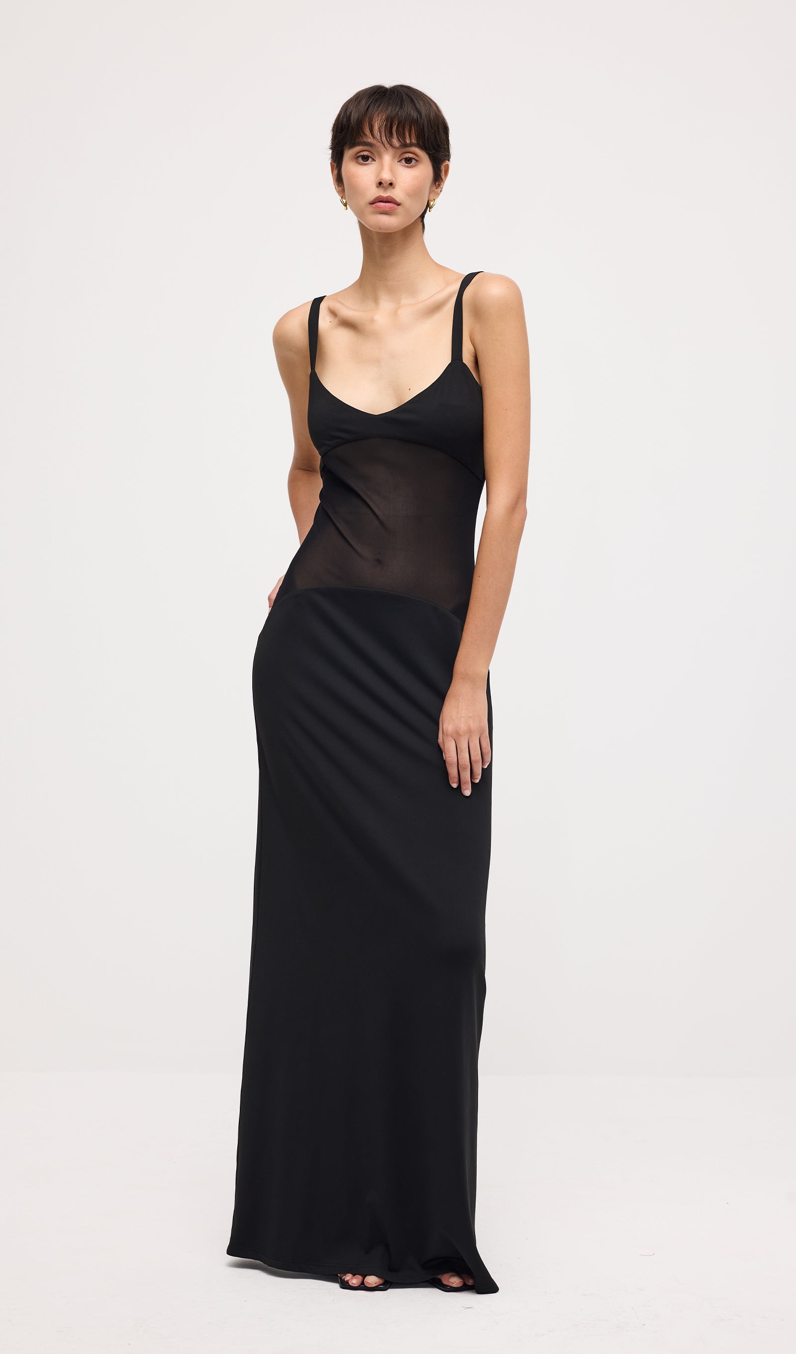 Solid Sheer Knit Curve Maxi Dress In Black