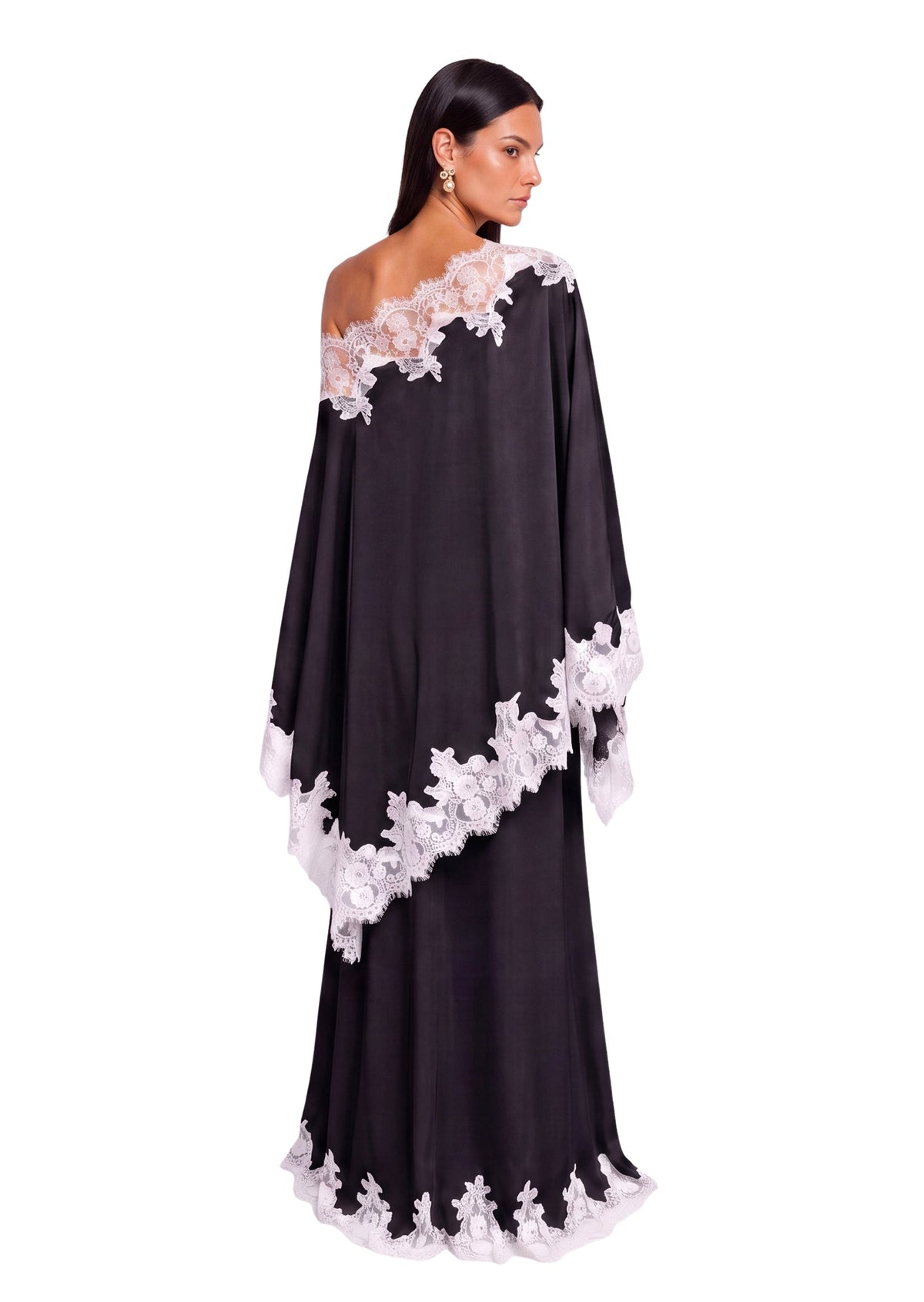 Cadfan Satin Lace Trim Skirt Set In Black