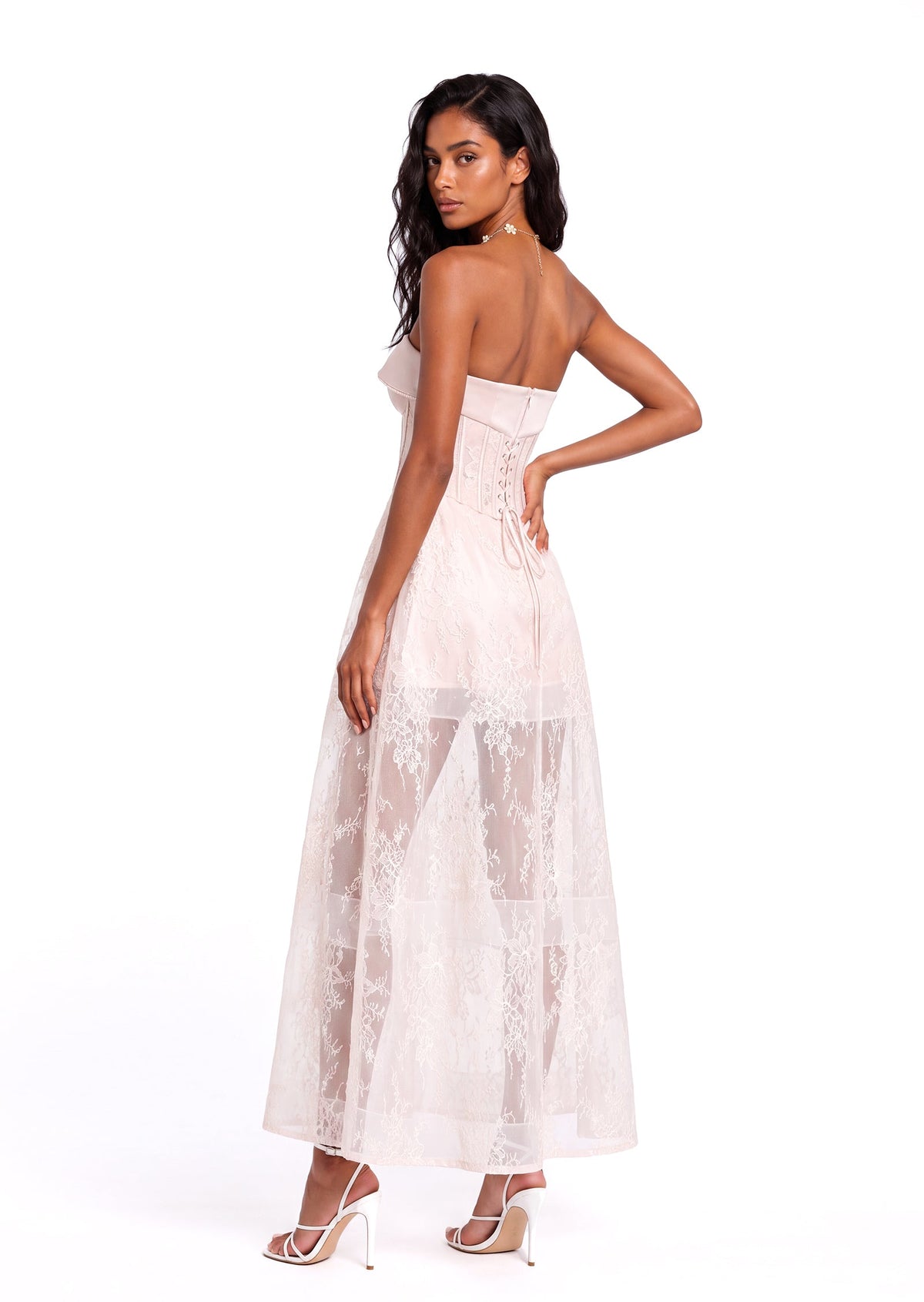 Xhosa V Neck Lace Midi Dress In White