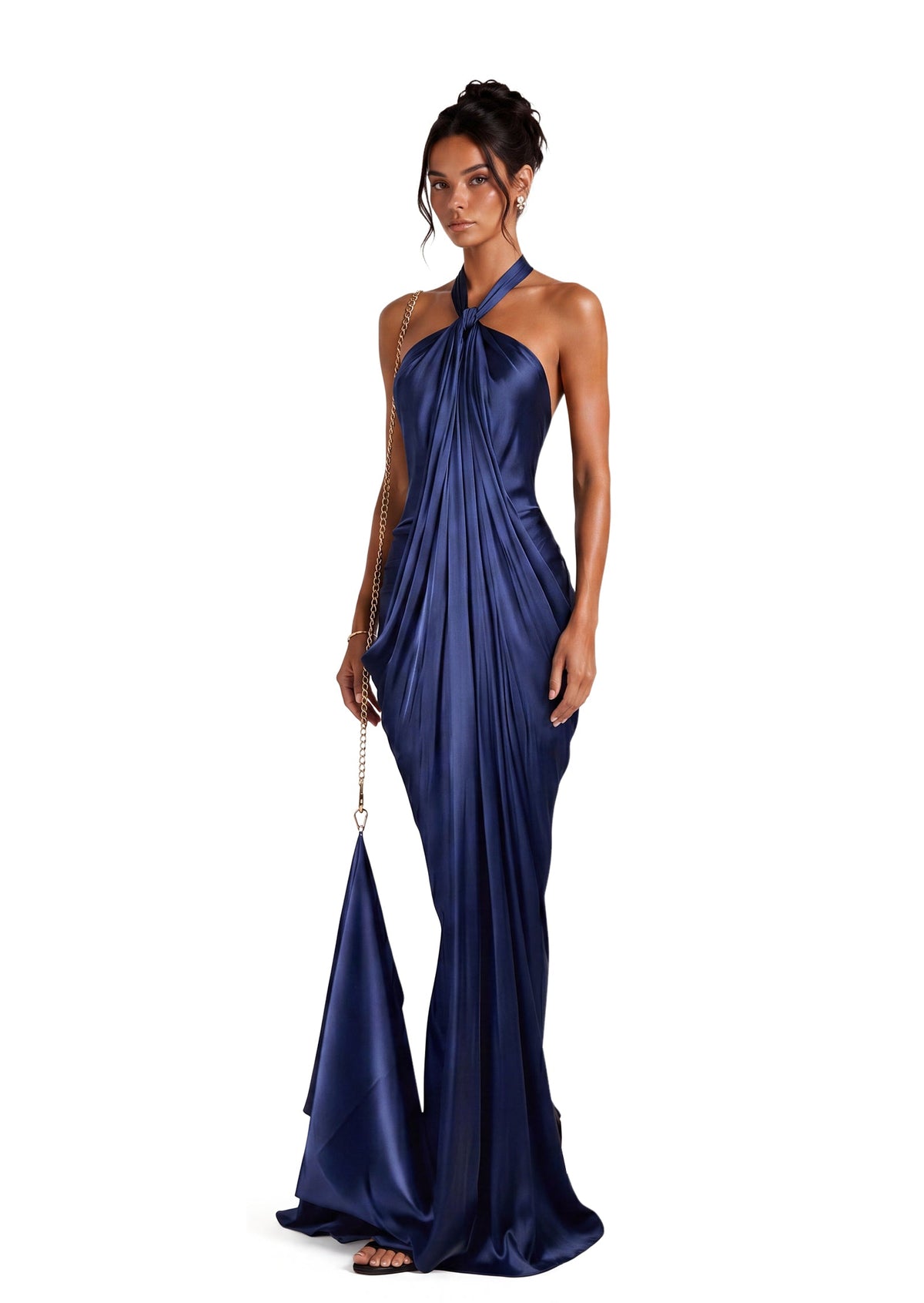 Zabby Satin Halter Neck Maxi Dress In Blue