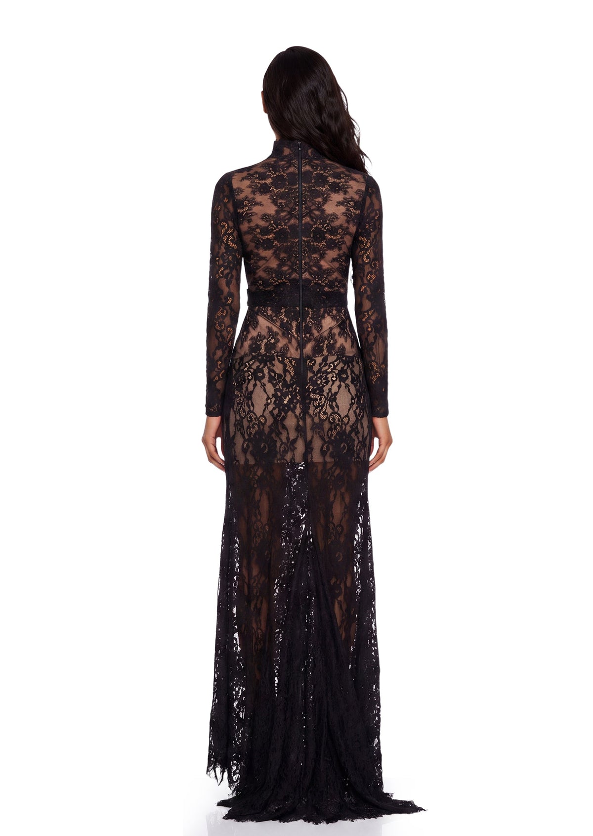 Xerxes Lace Sheer Maxi Dress In Black