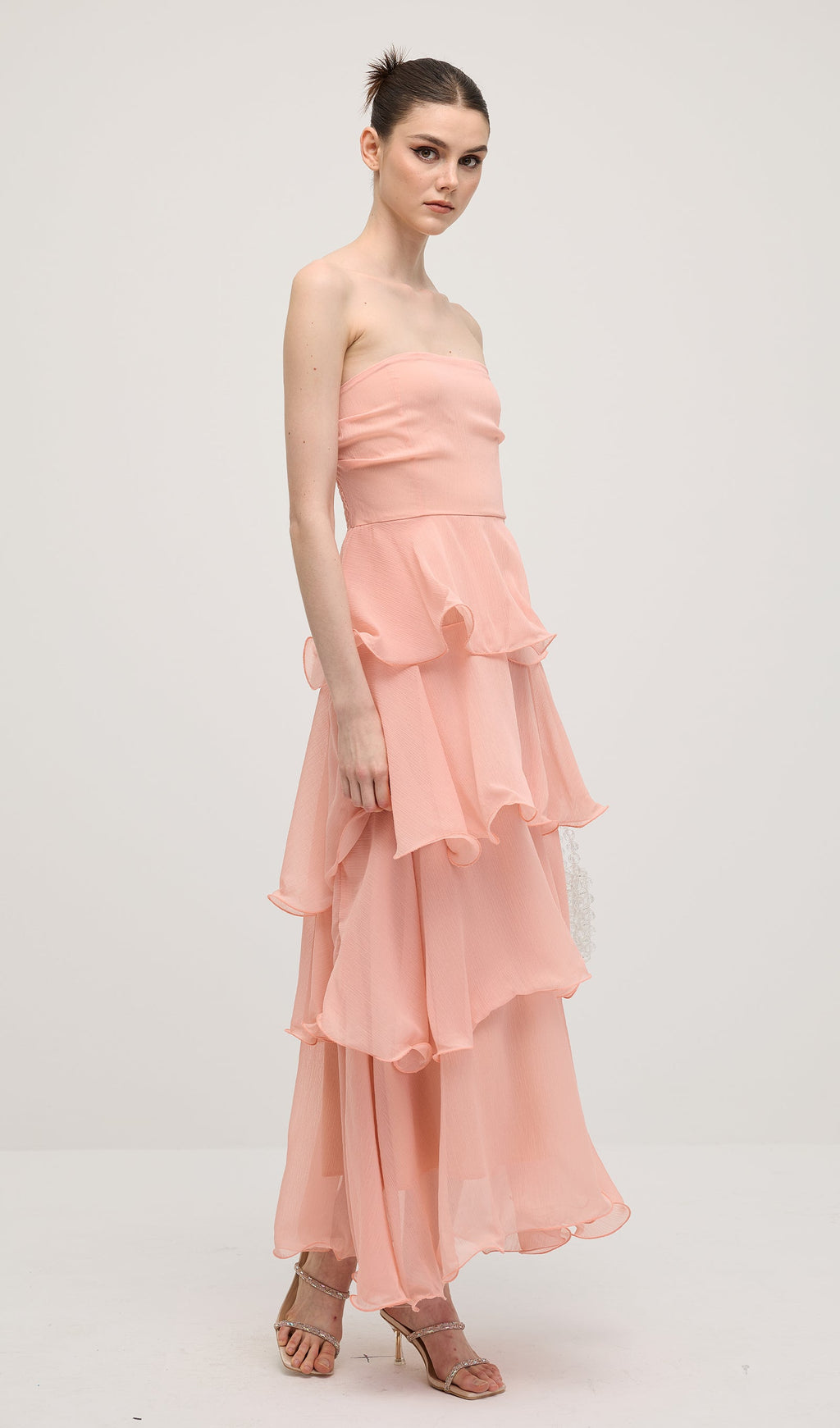 Strapless Layered Midi Dress In Pink
