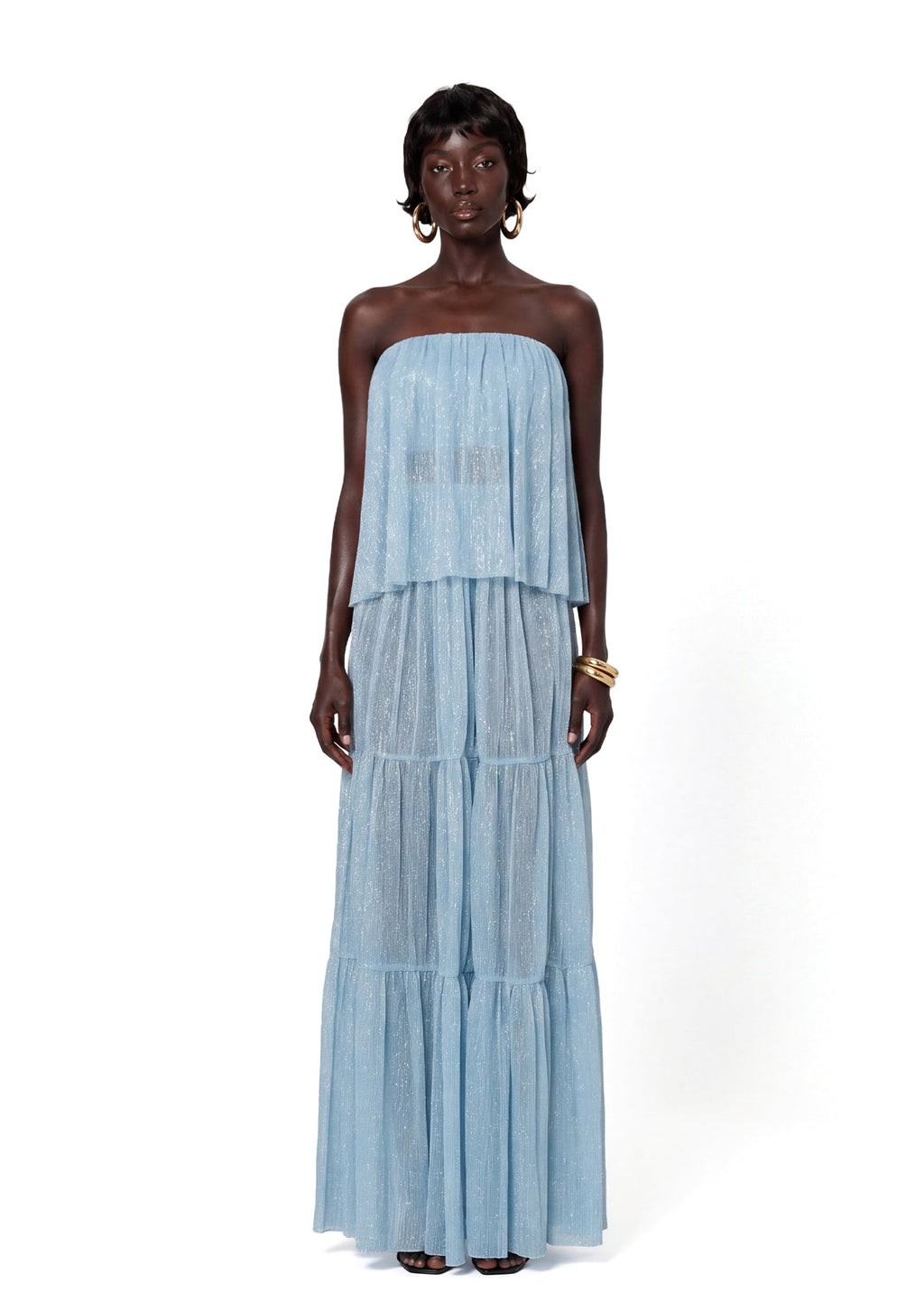 Chasya Strapless Top & Skirt Set With Subtle Shimmer