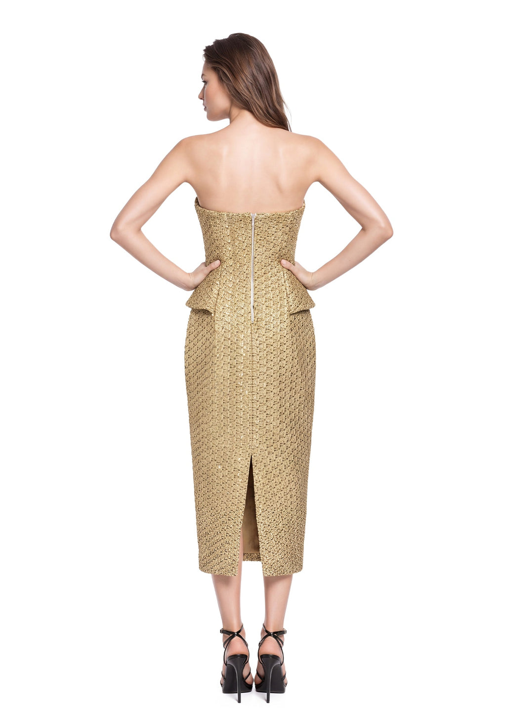 Eastmund Strapless Midi Dress In Gold