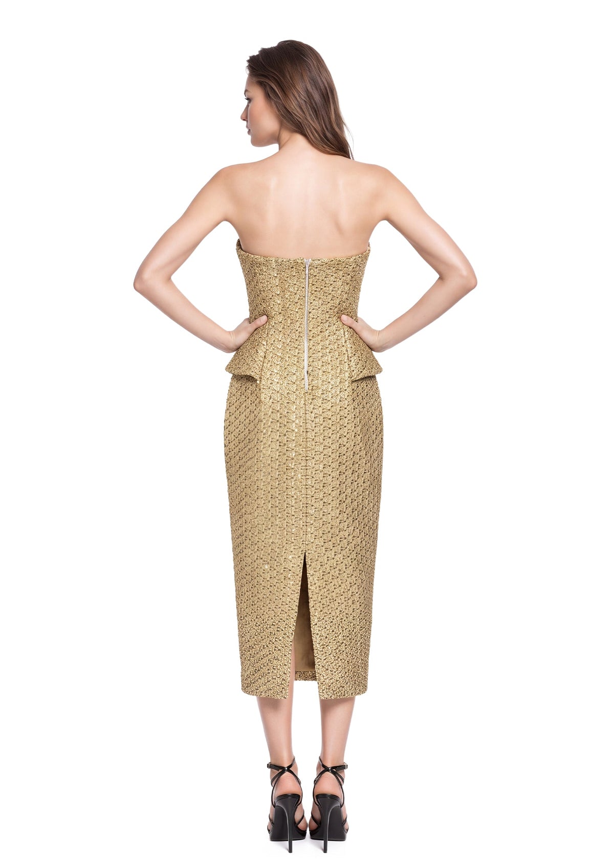 Eastmund Strapless Midi Dress In Gold