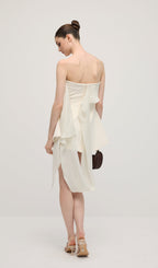 Off Shoulder Ribbon Mini Dress In White