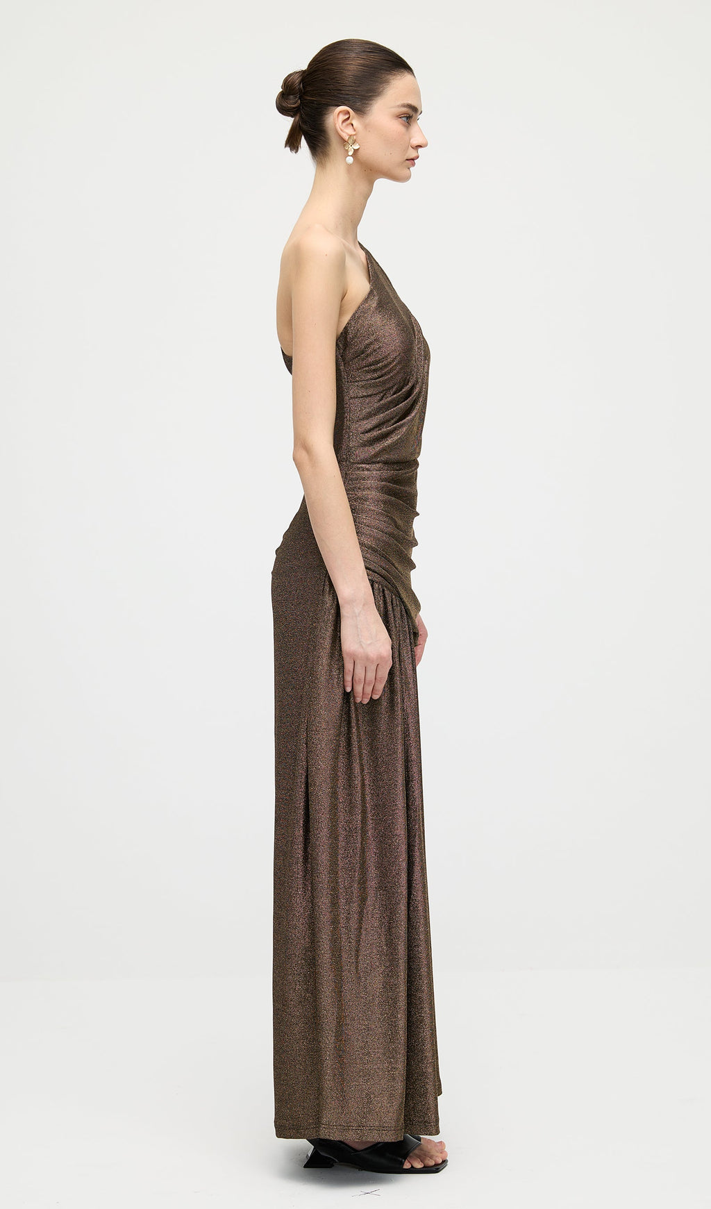 One Shoulder Glitter Split Maxi Dress
