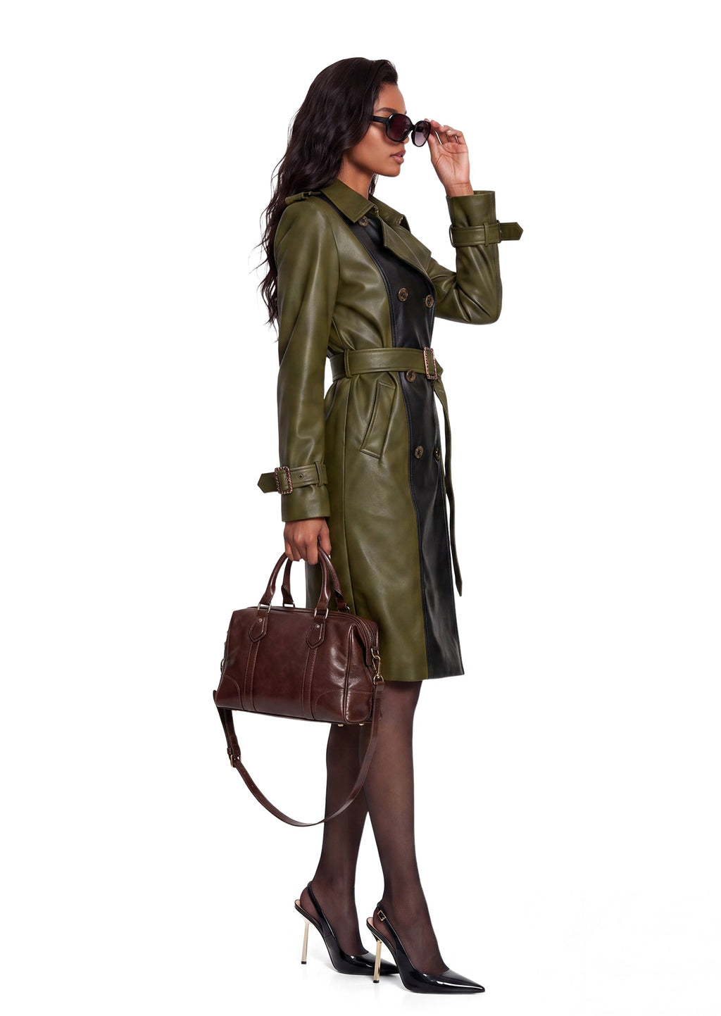 Ubaydullah PU Leather Trench Coat