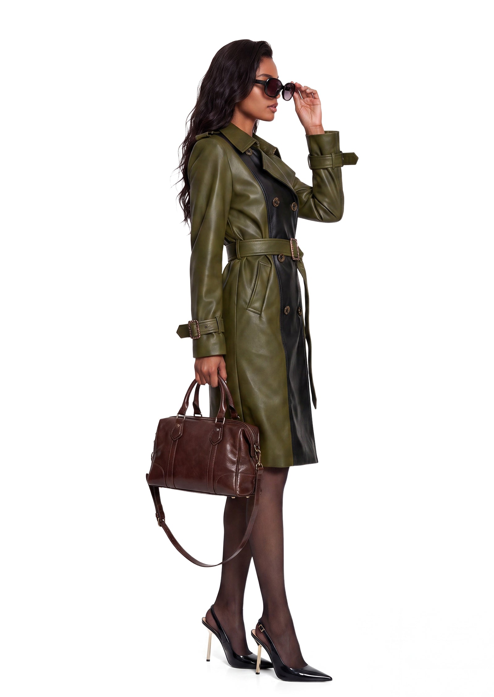 Ubaydullah PU Leather Trench Coat