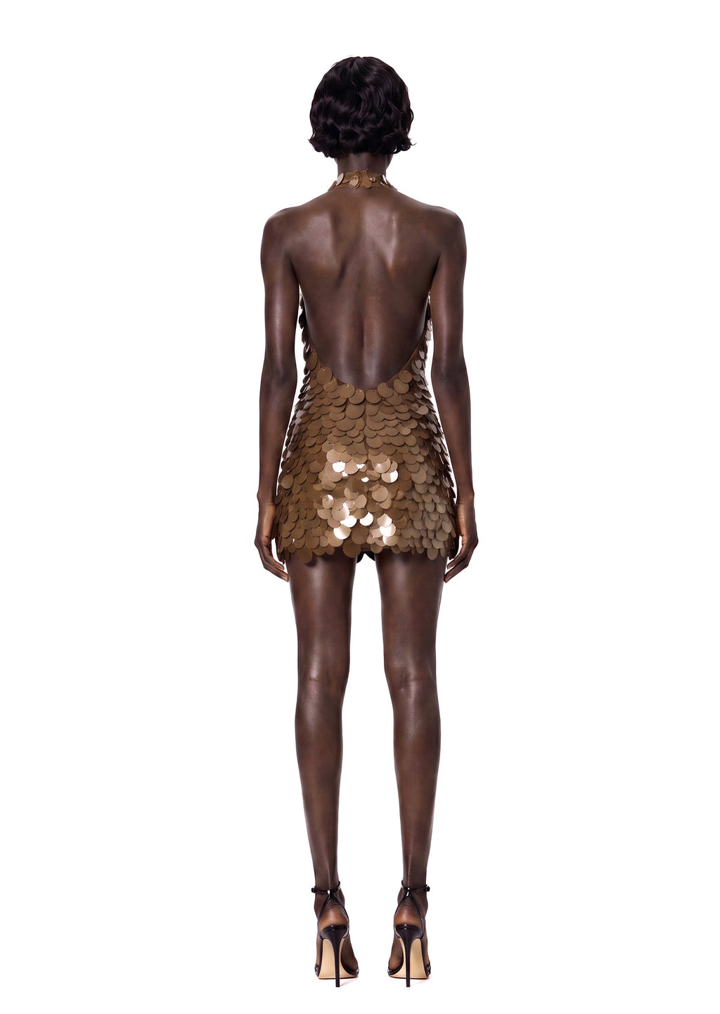 Ibtesam Halter Neck Sleeveless Mini Dress In Brown