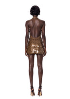 Ibtesam Halter Neck Sleeveless Mini Dress In Brown
