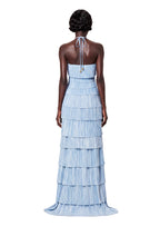 Kadmiel Halter Neck Multi  Layered Ruffled Maxi Dress