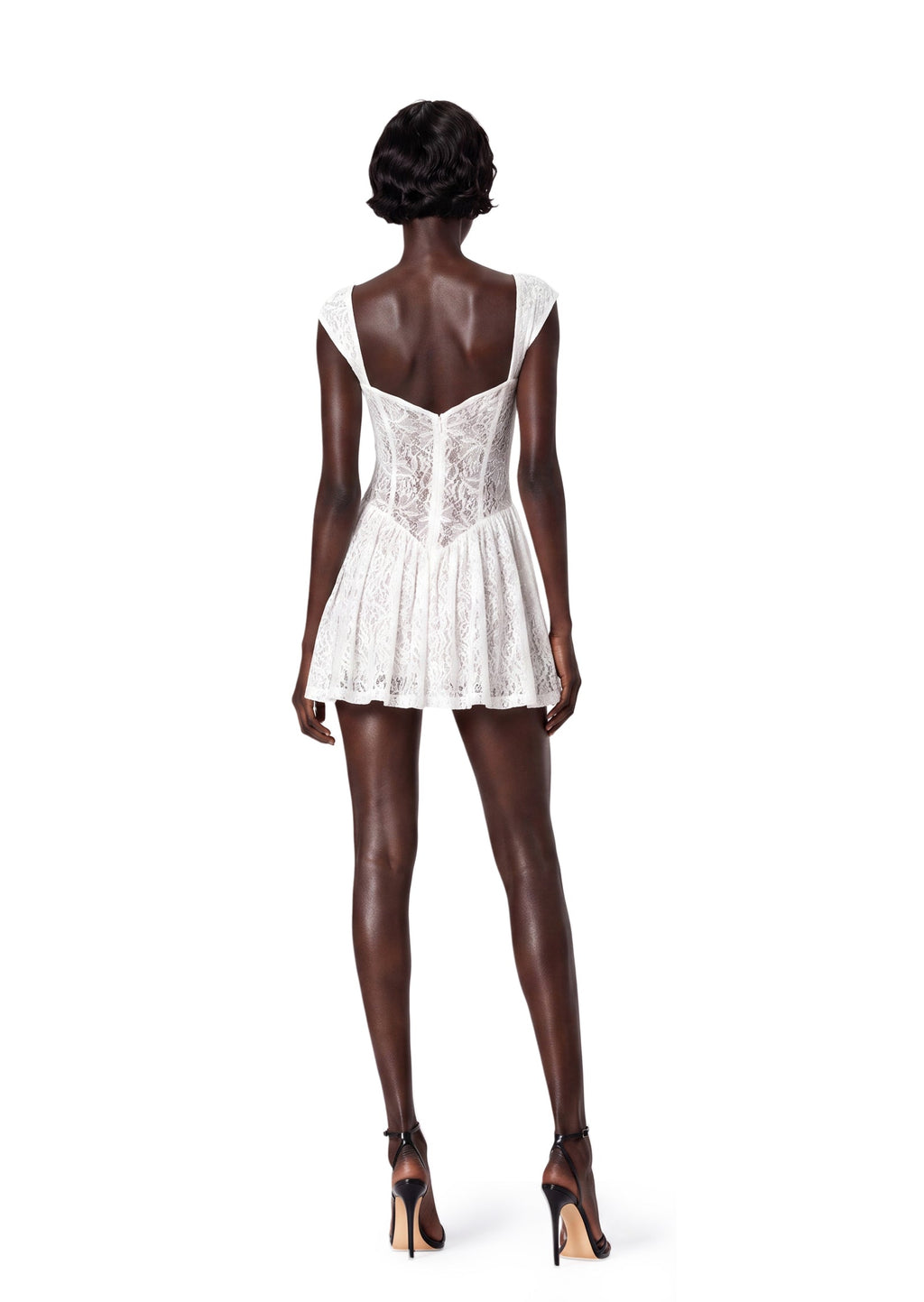Ichirou Square Neck Short Lace Dress In White