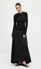 Knitted Satin Maxi Dress In Black