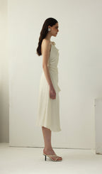 Satin Ruched Midi Slip Dress