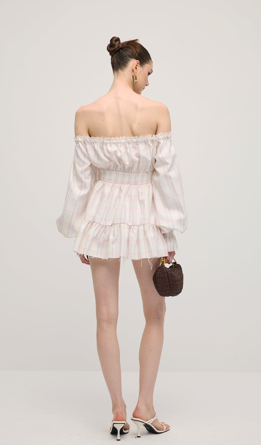 Lace Up Mini Dress In Grid