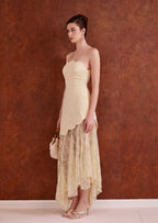 Elowise Satin And Lace Maxi Dress In Lemon