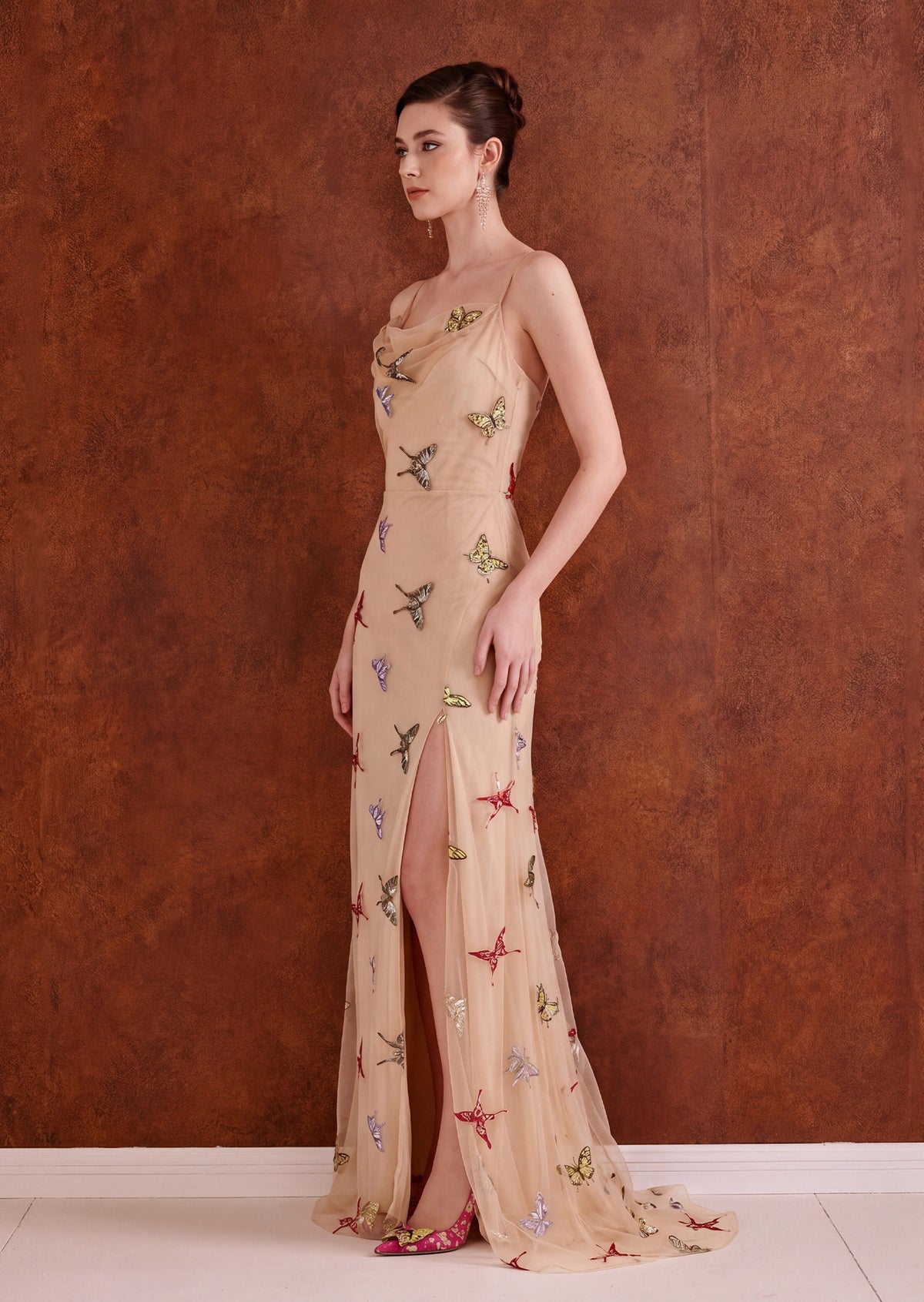 Vakana Tulle Dress With Butterfly Embroidery