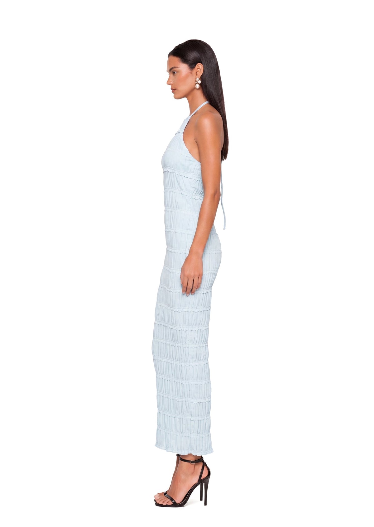 Aullie Halter Textured Maxi Dress In Baby Blue
