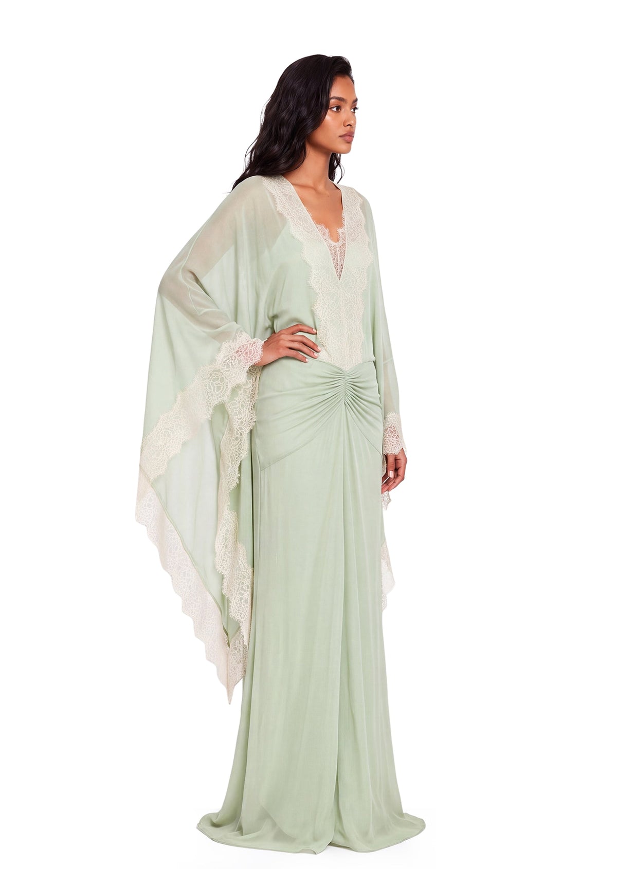 Sabian Lace Bell Sleeve Maxi Dress In Green