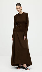 Knitted Satin Maxi Dress In Coffee
