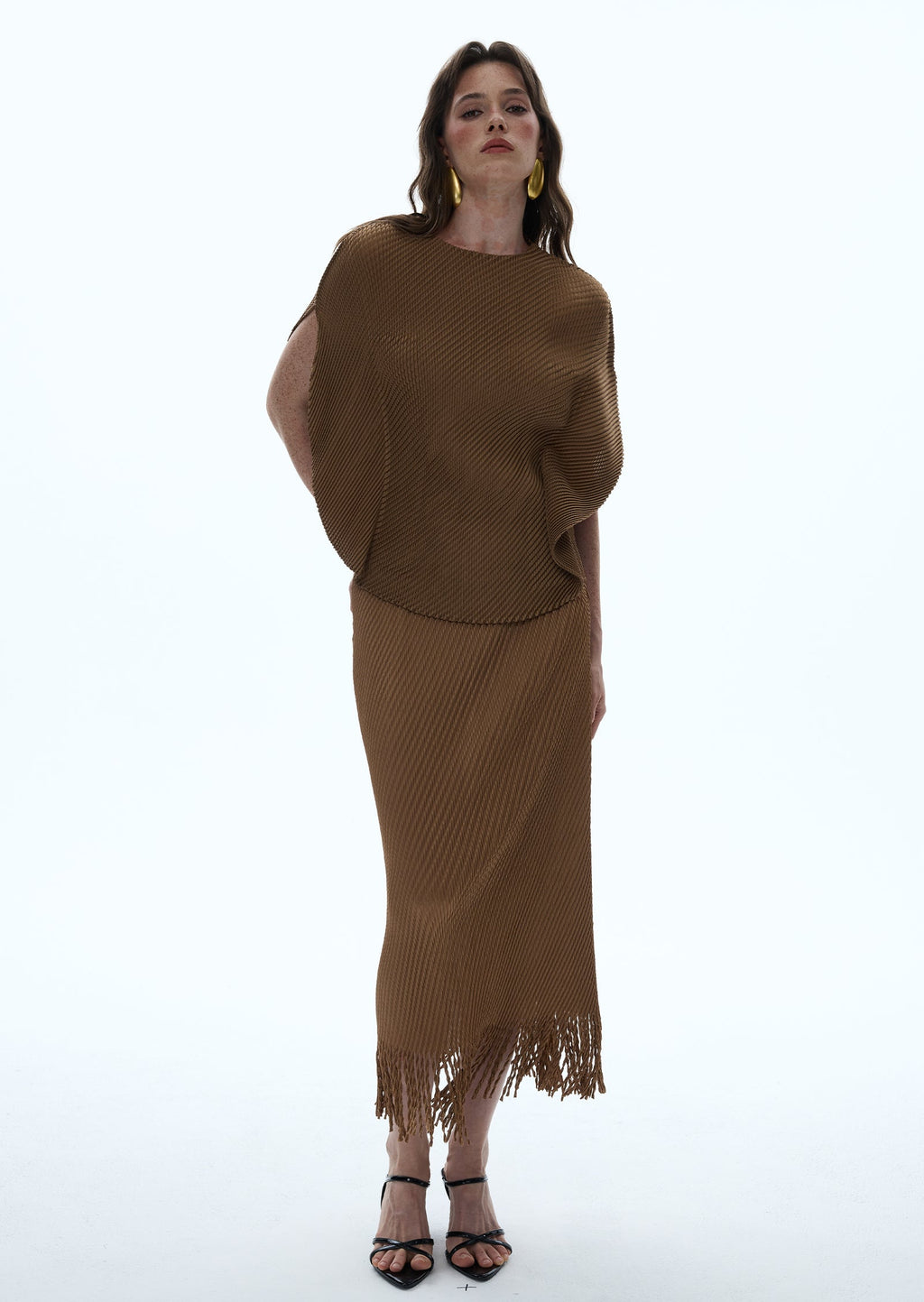 Macaria Knit Cape Top & Fringe Skirt Set