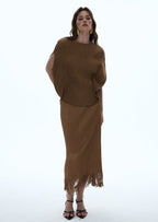 Macaria Knit Cape Top & Fringe Skirt Set