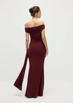 Solid Slinky Fishtail Maxi Dress In Mahogany
