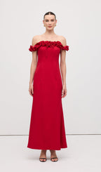 Ruffle Off Shoulder Maxi Dress Red