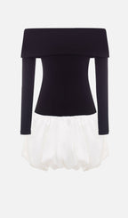 Open Shoulders Balloon Mini Dress-White