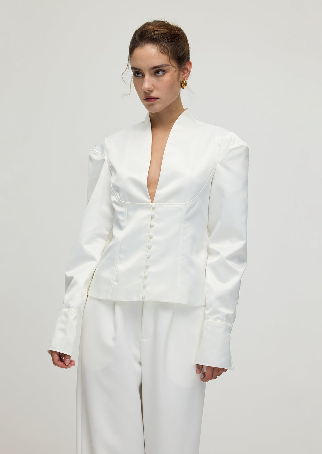 Solid Deep V Wide Shoulder Coat
