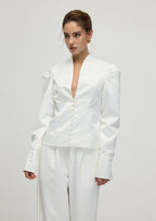 Solid Deep V Wide Shoulder Coat